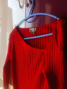 Chic Red Ribbed Bodycon Dress
