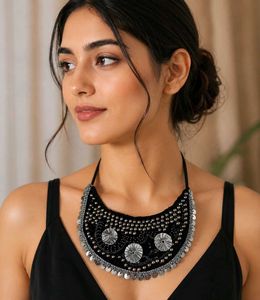 Statement Black &amp; Silver Choker Necklace
