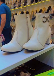 Cream Ankle Boots with Zipper