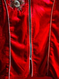 Red Velvet Kurta with Embellishments