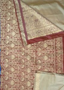 Elegant Cream pure Silk Saree with Red Border