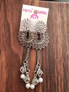 Oxidized Silver Jhumka Earrings with Pearls