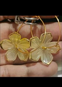 Beautiful Blue Flower Hoop Earrings