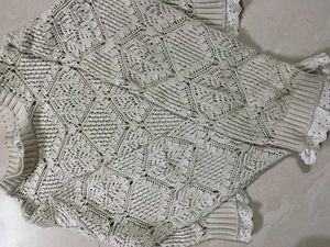 Zara White Crochet Knit Sweater