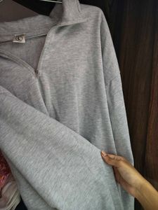 Grey Half-Zip Pullover Sweatshirt