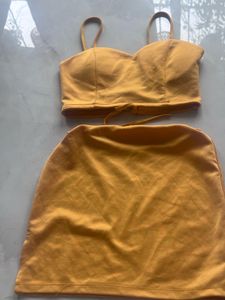 Yellow Crop Top and Skirt Set