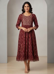 Embellished Maroon Floral Kurta