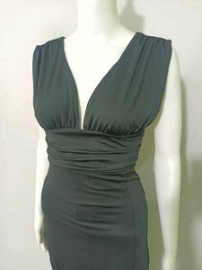 Elegant Black Ruched Side Slit Dress