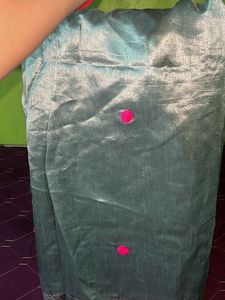 Elegant Grey Saree with Pink Dots