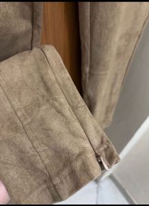 Zara Faux Suede Ankle Zip Brown Pants
