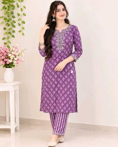 Elegant Purple Printed Kurta Set