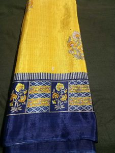 Used Yellow & Blue Floral Saree