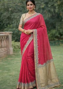 Elegant Pink Embellished Saree