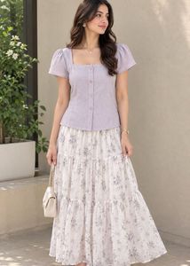 Lavender Button-Up Cropped Top