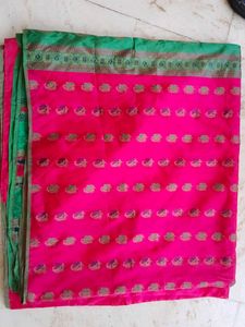💐Vibrant Pink Saree with Green Border💐