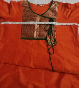 Orange Kurta with Brocade Neckline