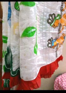 Hand printing White jamdani Saree with Colorful Mo