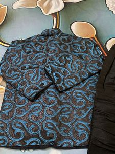 Stylish Blue &amp; Black Brocade Ethnic Jacket