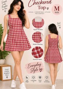 Red Checkered Sleeveless Mini Dress