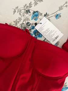 Red Off-Shoulder Corset Top with Tassels