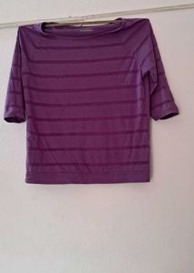 off shoulder Purple Striped 3/4 Sleeve Top