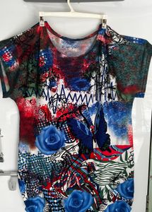 Vibrant Butterfly &amp; Rose Print Top
