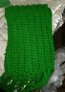 Green Crochet Scarf with Fringe