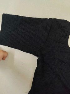 Textured Black Crop Blouse