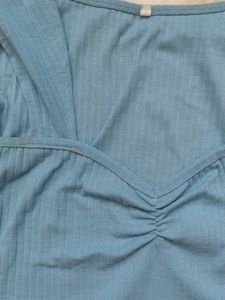 sweetheart neck Blue Ruched Crop Top