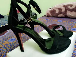 Black Stiletto Open Toe Heels