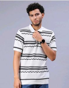 Flick Men's Striped self design Polo T-Shirt