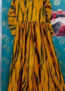 Vibrant Yellow & Black Tie-Dye Gown