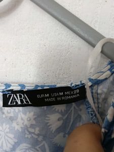 Zara Blue Floral Ruffle Sleeve Dress