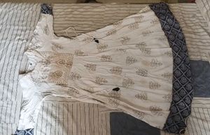 Elegant White Jaipuri Kurta with Gold Print