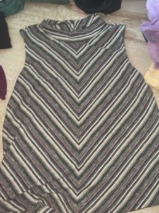 Striped Sleeveless Mock Neck Top