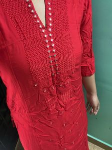 Red Embroidered Kurta
