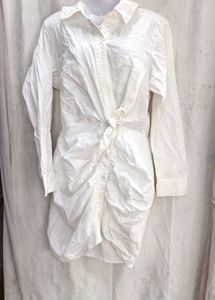I. Chic White Ruched Shirt Dress