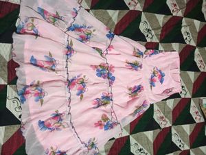Pink Floral Tiered Girls Dress