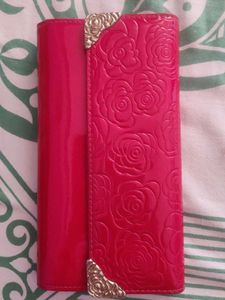 Hot Pink Rose Embossed Patent Leather clutch