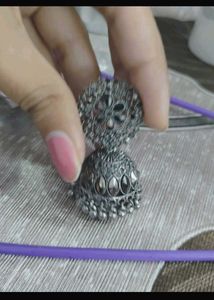 Oxidized Silver Jhumka Earrings