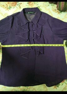ZARA Deep Purple Pleated Ruffle Shirt