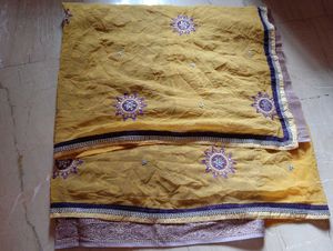 Embroidered Yellow and purplish Saree