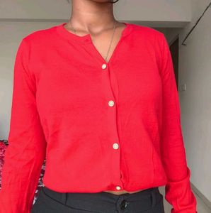 Chic Red Button-Up Cardigan