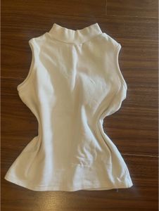 White fitted high-neck sleeveless top