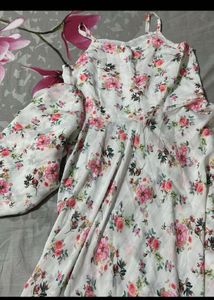 Floral Print Spaghetti Strap Gown