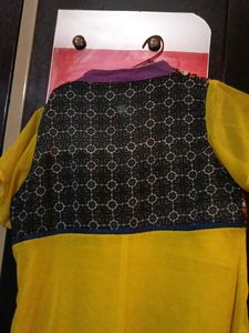 Bright Yellow Kurta with Unique Yoke Design