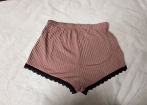 SHEIN Cozy Pink Ribbed Shorts with Lace Tri