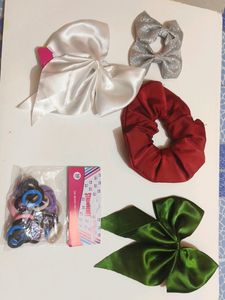5 Items Bows Hair Clips Small Rubber