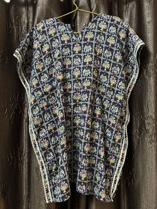 Navy Blue Elephant Print Kaftan Short Kurta