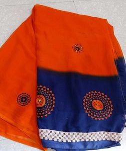 Orange and Blue Ombre Saree